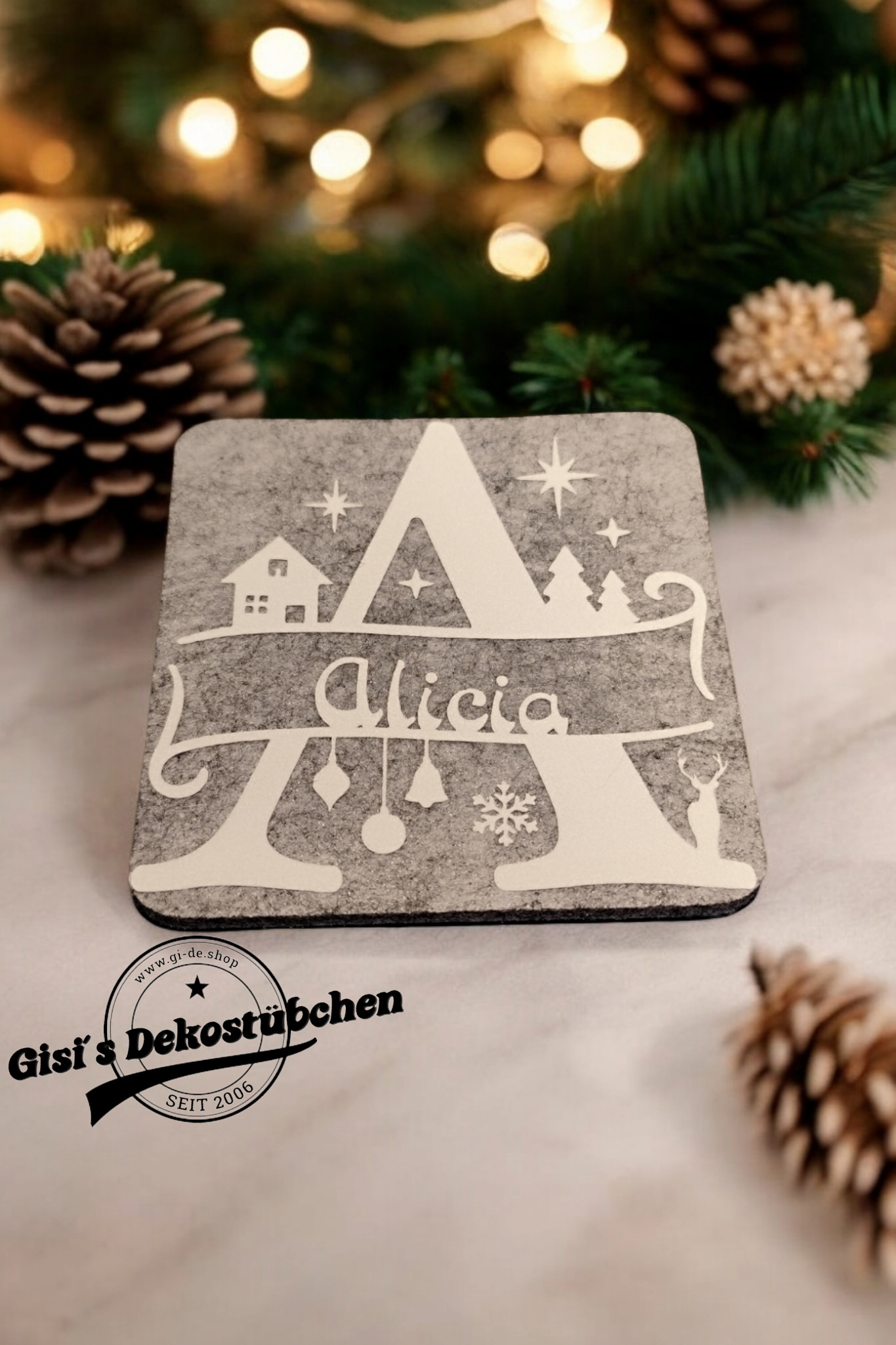 Weihnachtliche Filz Untersetzer mit Namen