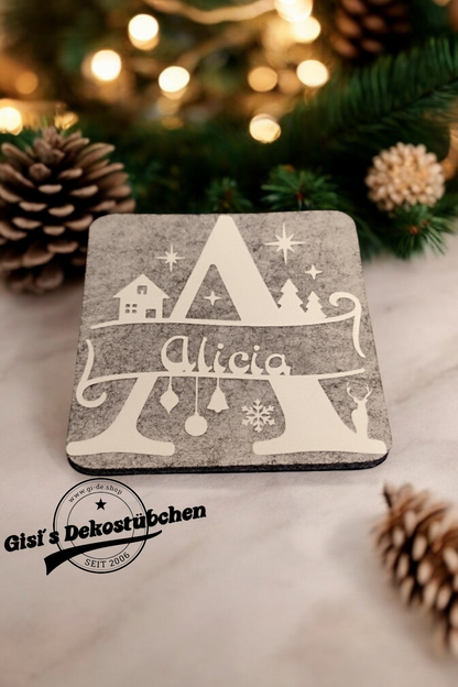 Weihnachtliche Filz Untersetzer mit Namen
