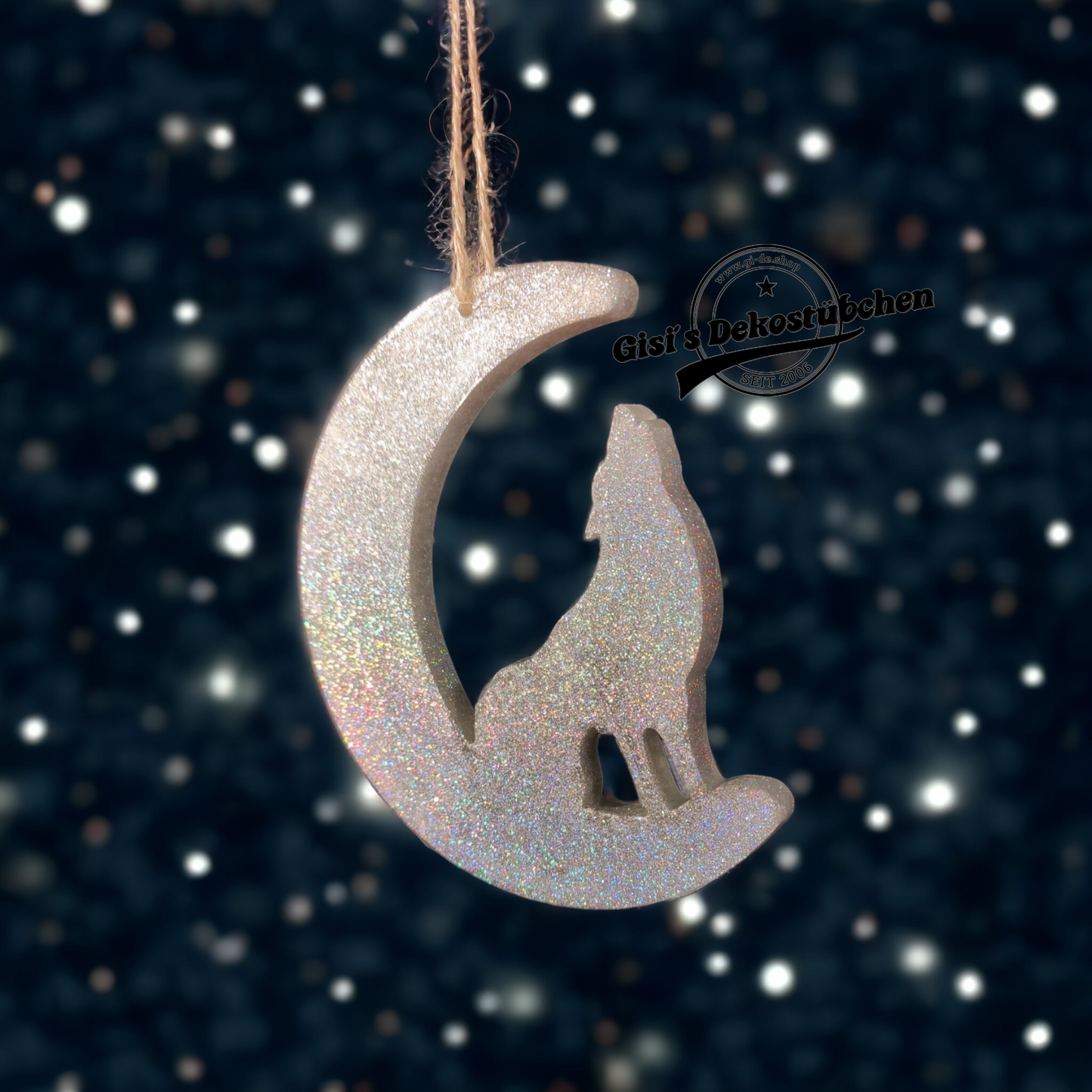 Wolf Mond Dekoration Resin Wunschfarbe