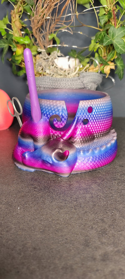 Wollhalter Drache 3D Druck – Wollschale mit Halter für Häkelnadel & Schere