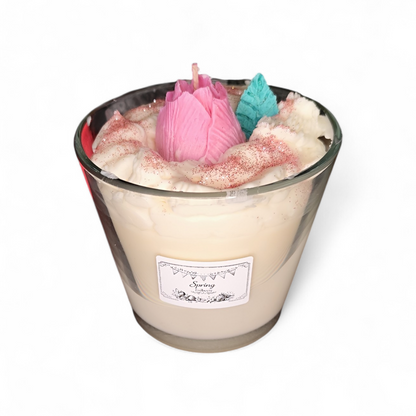 XXL Sojawachskerze „Spring“ mit Tulpe – handgegossen & vegan