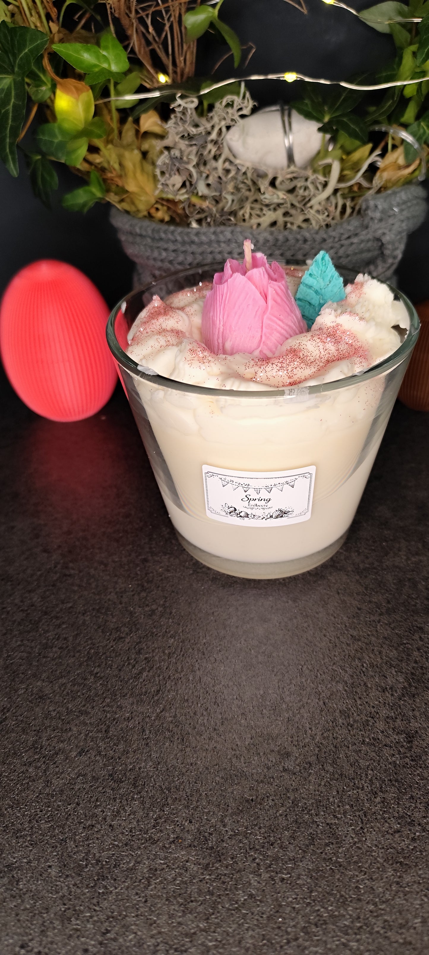 XXL Sojawachskerze „Spring“ mit Tulpe – handgegossen & vegan