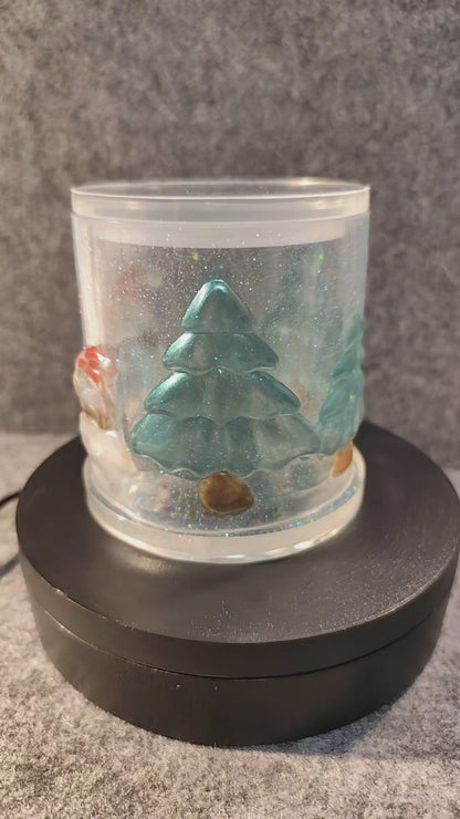 Glitzernde Epoxid-Harz-Dose mit Schneemann & Tanne – personalisierbar in Wunschfarben